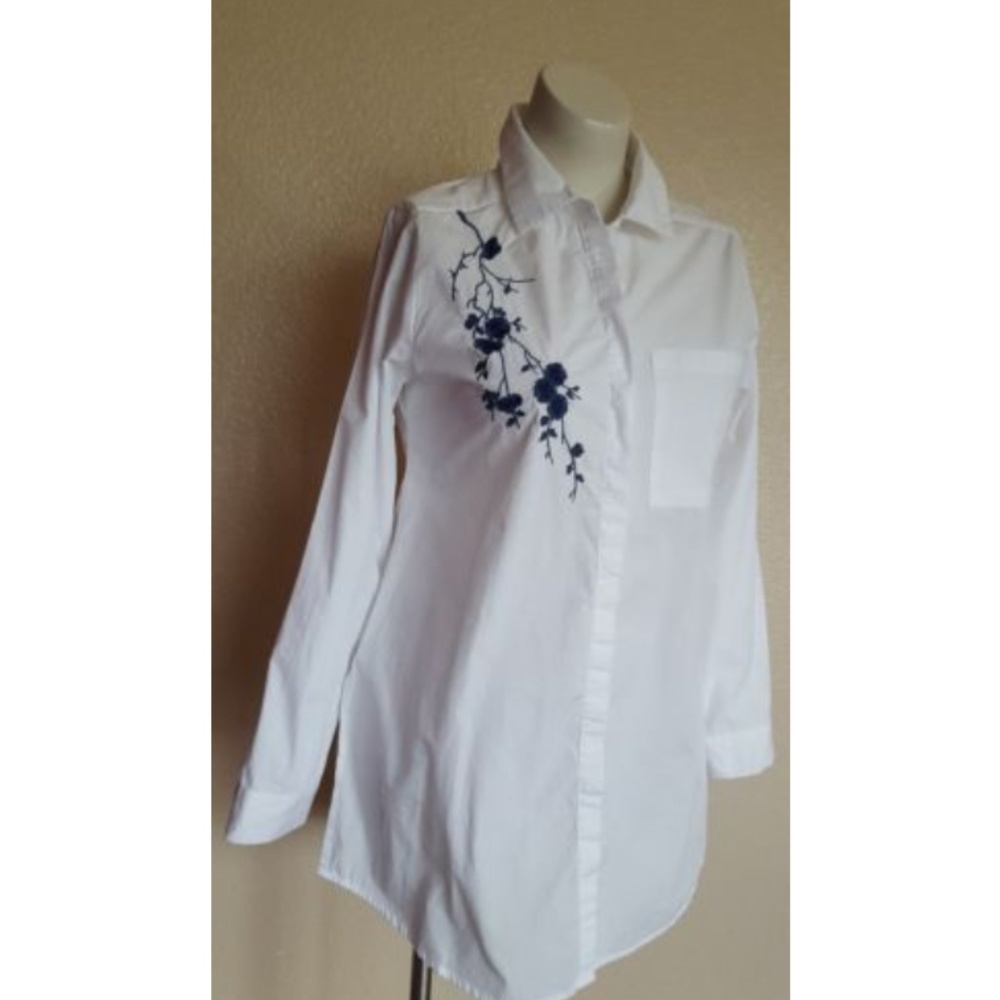 NWOT SOFT SURROUNDINGS Alexandria Embroidered Button Down White Shirt PS - Picture 1 of 8